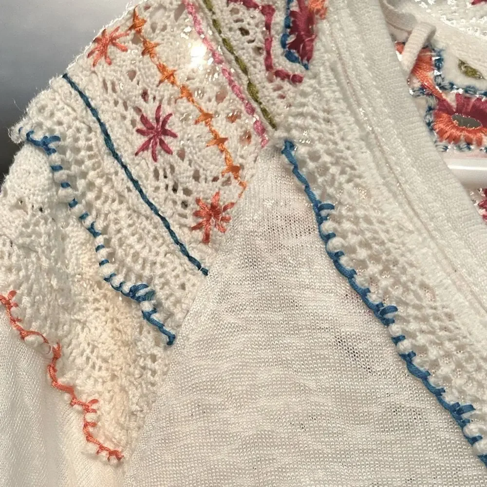 Free People NWOT Siesta Fiesta Crochet Embellished White Top Size Small